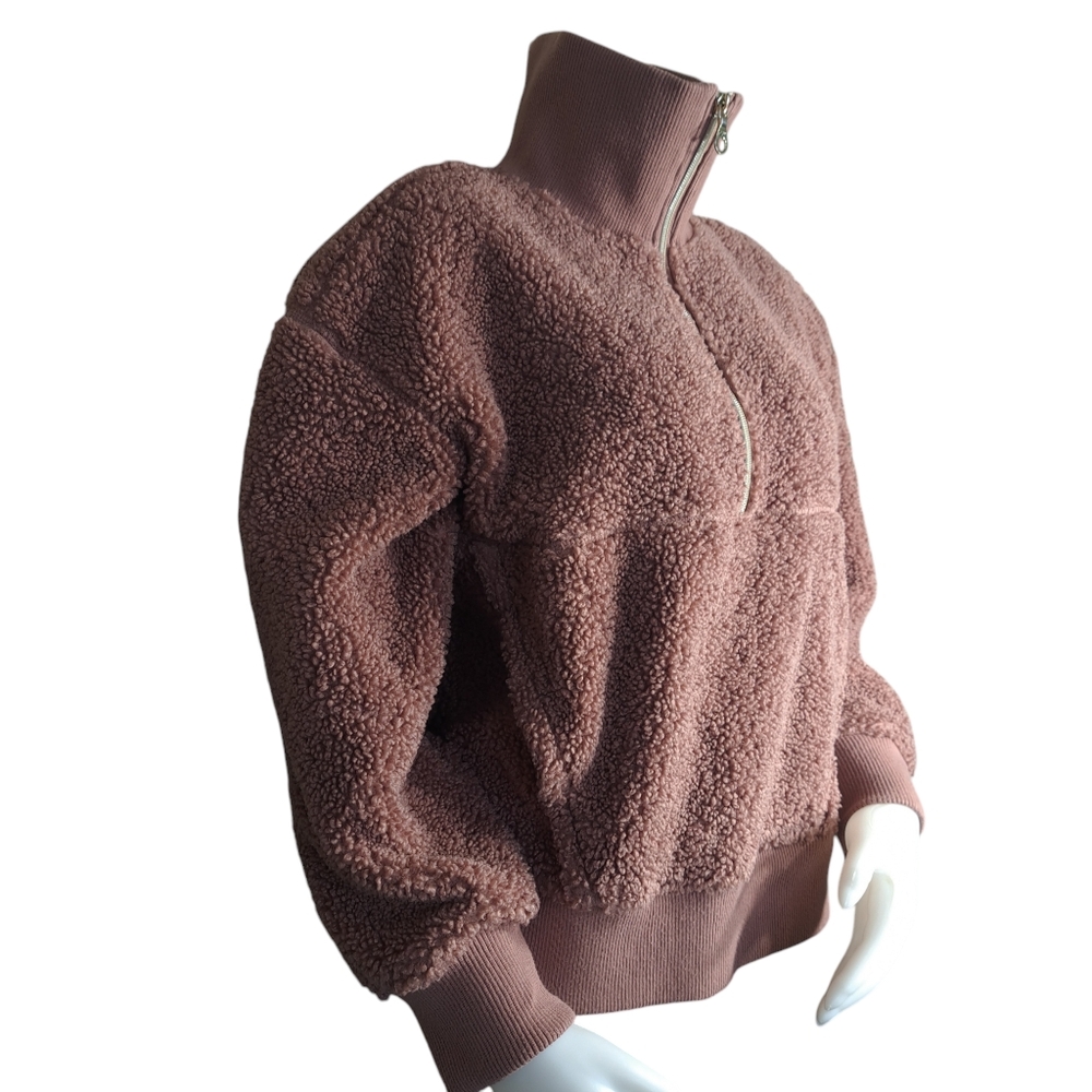 Joy Lab Women Oversized Fleece Jacket M Pullover Half Zipper Mock Neck Old Pink - Picture 7 of 16